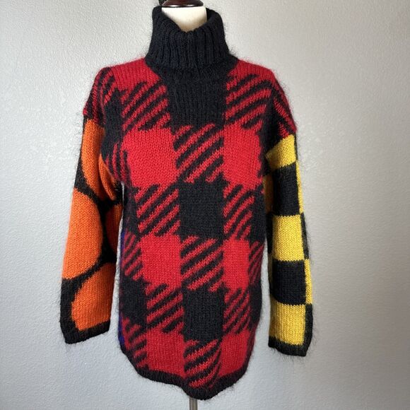 The Limited Vintage Multi Pattern Colorblock Turtleneck Sweater Size S Mohair - Picture 1 of 7